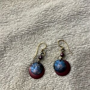 Wire earrings.  Blueish and purple dangle